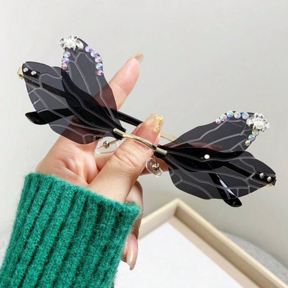 *DEAL* ~ Black Dragonfly Rhinestones Festival Rave UV Sunglasses